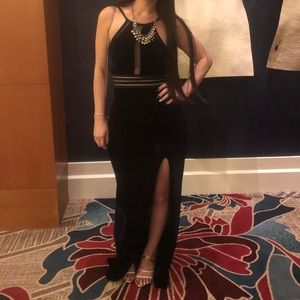 David’s bridal navy blue velvet dress with slit